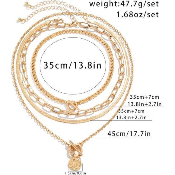 Gold Layered Stack Necklace Set for Women, Retro Thick Cuban Chain Coin Medallio - Picture 3 of 7